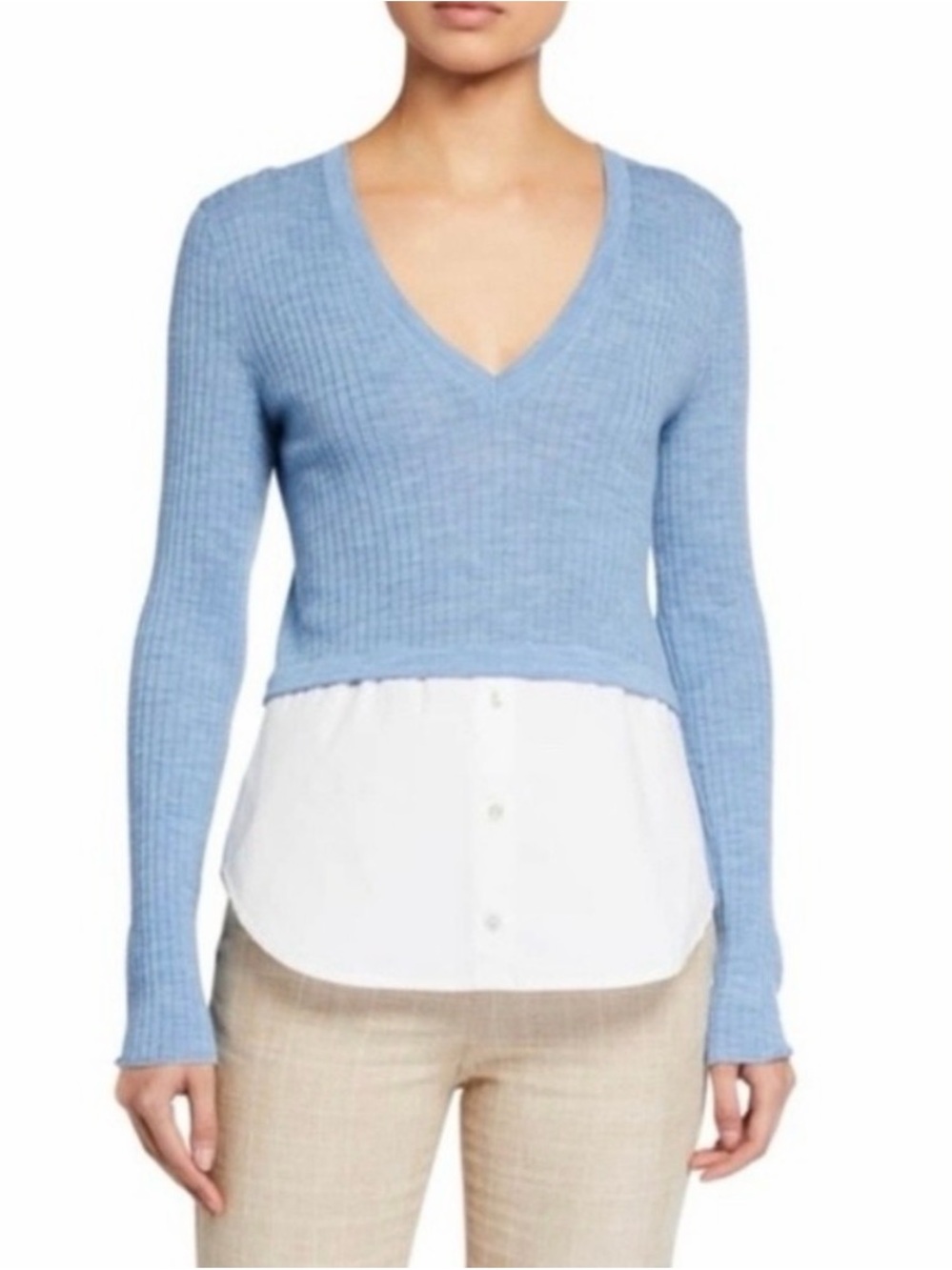 Veronica Beard Lydia Mixed Media V-Neck Sweater